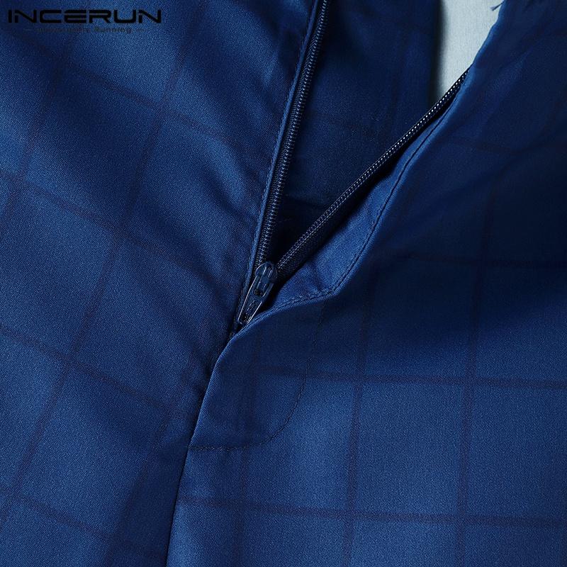 INCERUN Men Zip-up High Waist Plaid Print Tassel Casual Long Trousers Pants