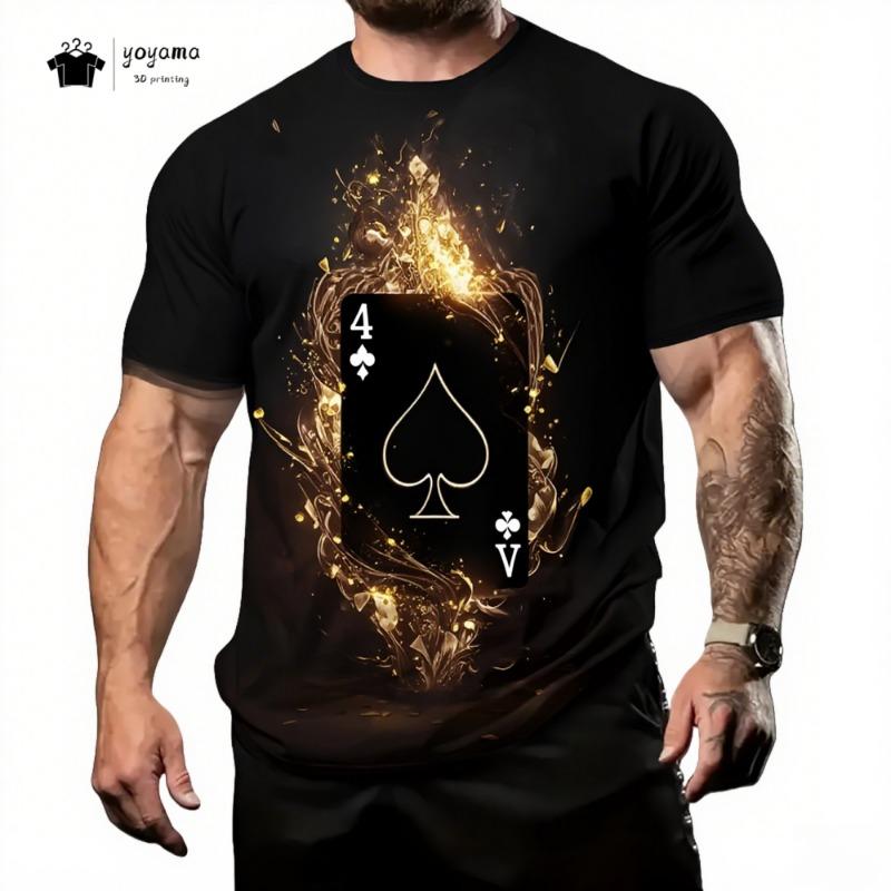 Street Men's T-Shirt 3D Poker Print Men's Top Summer Trendy Versatile Men's Short Sleeved Tee Fashion Round Neck Men's Clothing