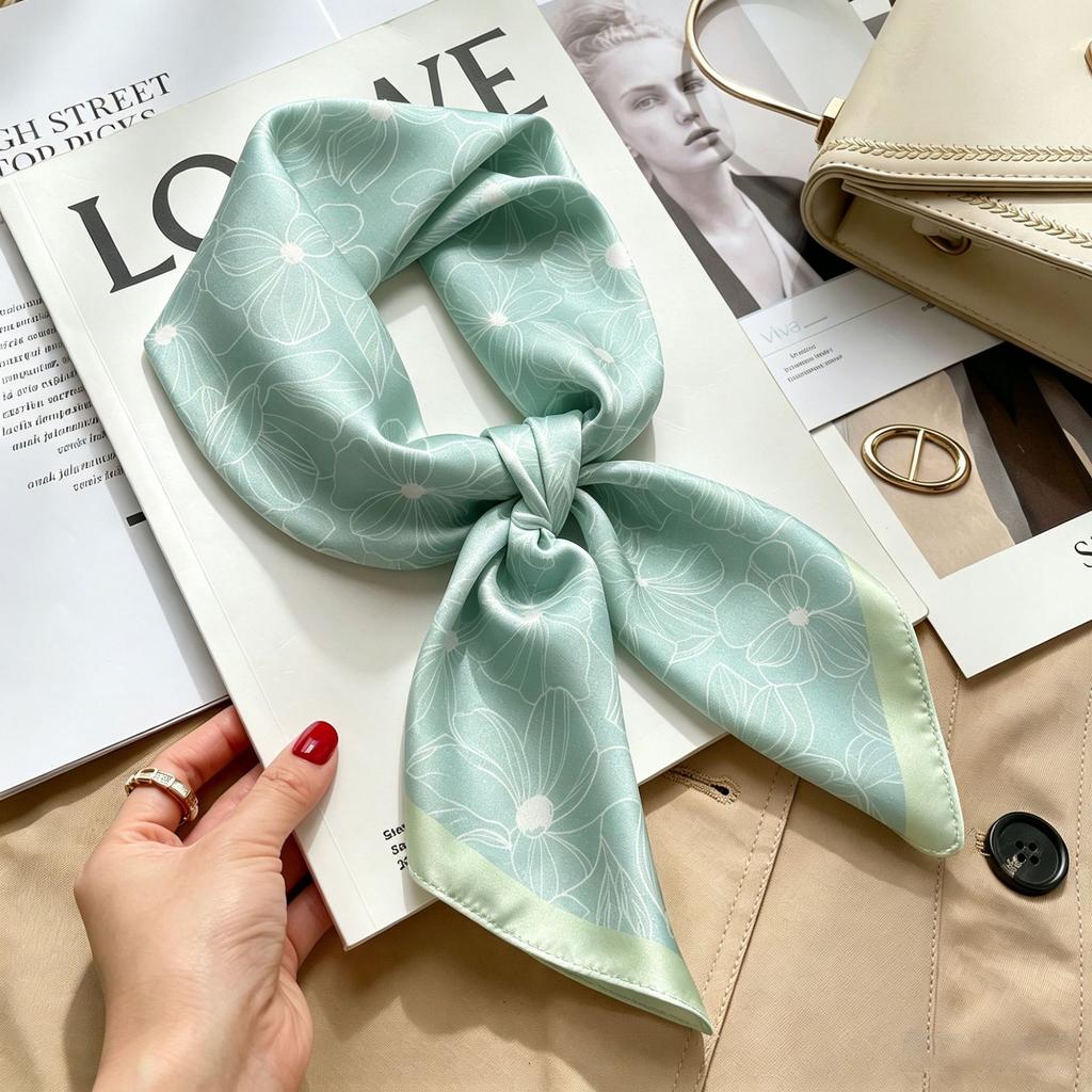 Simple temperament Spring and summer female imitation silk scarf versatile Korean version casual small square scarf neck protection decorative scarf