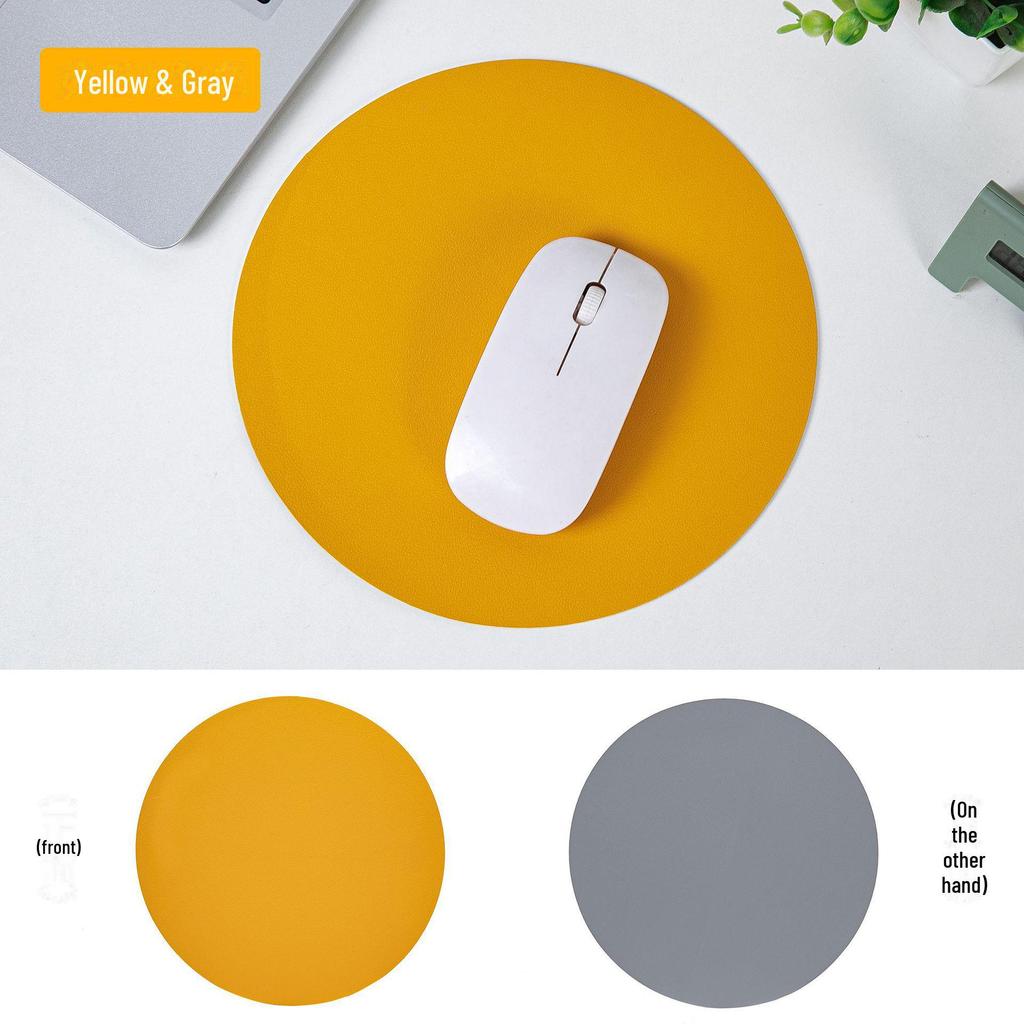 Round Leather Mouse Pad - Solid Color, Small Computer Desk Mat for Fresh Girls