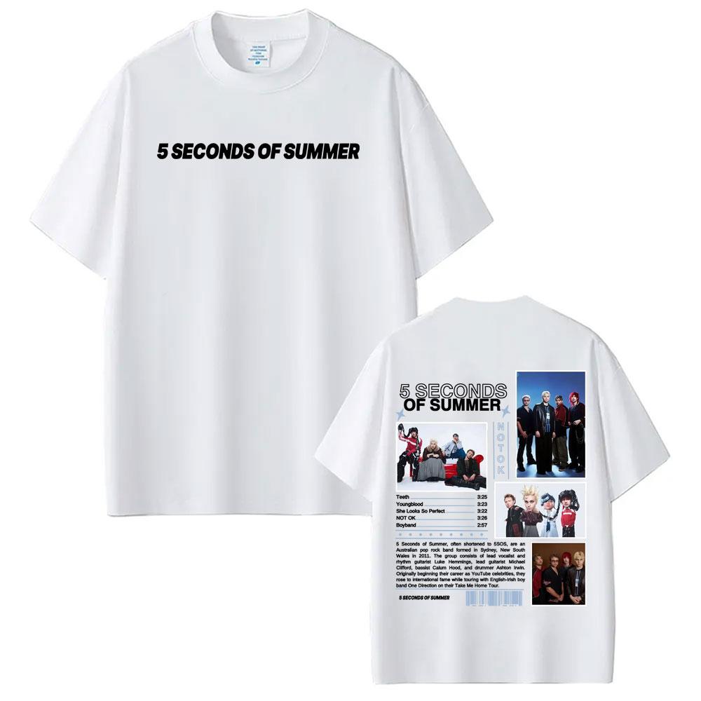 Band 5 Seconds of Summer World Tour Merch T Shirt Unisexs Clothing Fashion Hip Hop Style T Shirts 100 Cotton Short Sleeve Tshirt