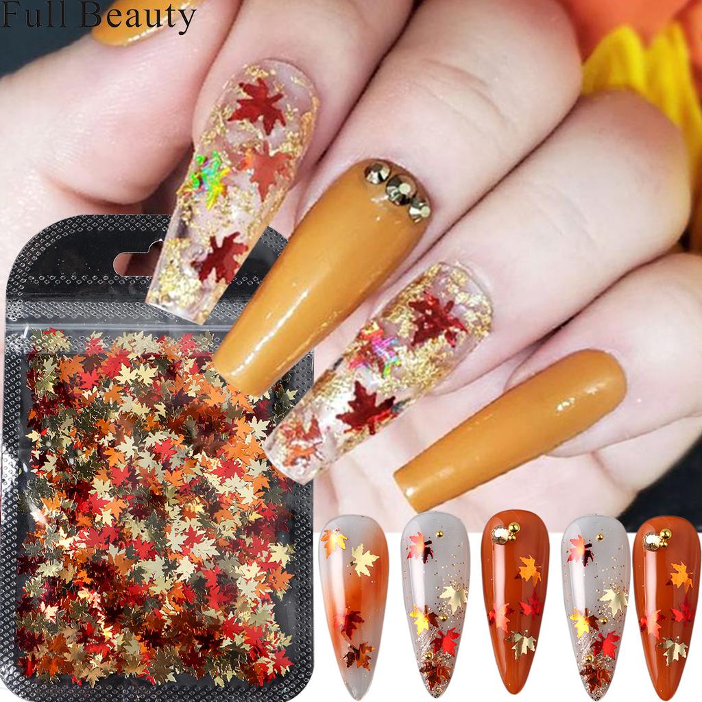 New Nail Art Bag Jewelry Autumn Maple Leaf Decoration Multi-Color Glitter Jewelry