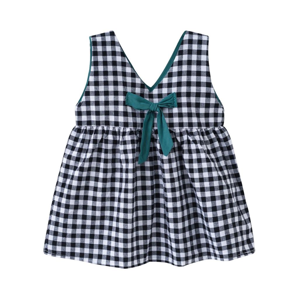Girl Princess Dress With Bow And Plaid Suspender Dress