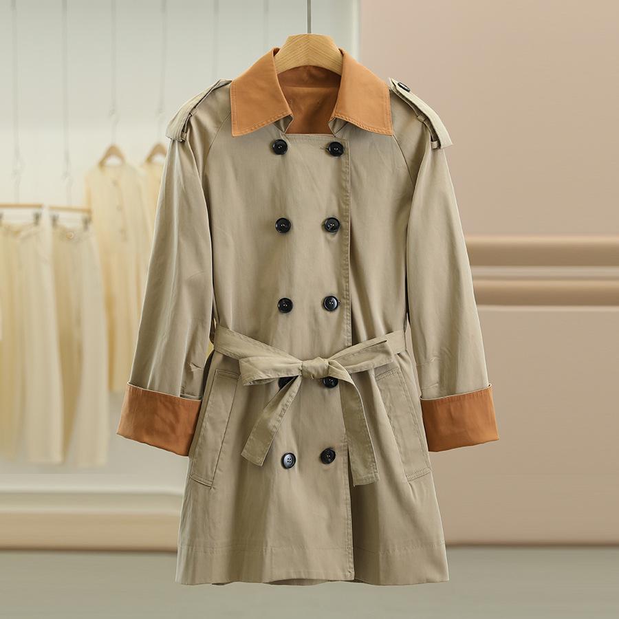 

Женский двубортный приталенный тренч с отложным воротником, подчеркивающий талию, для осени 2023 M хаки