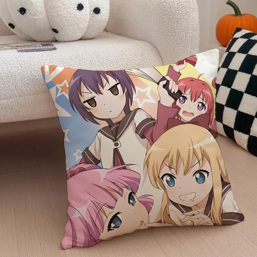 Classic Funny Japanese Anime Y-Yuru Yuri Cushion Cover Throw Pillow Cover Hidden Button Durable Polyester Chair Cushion
