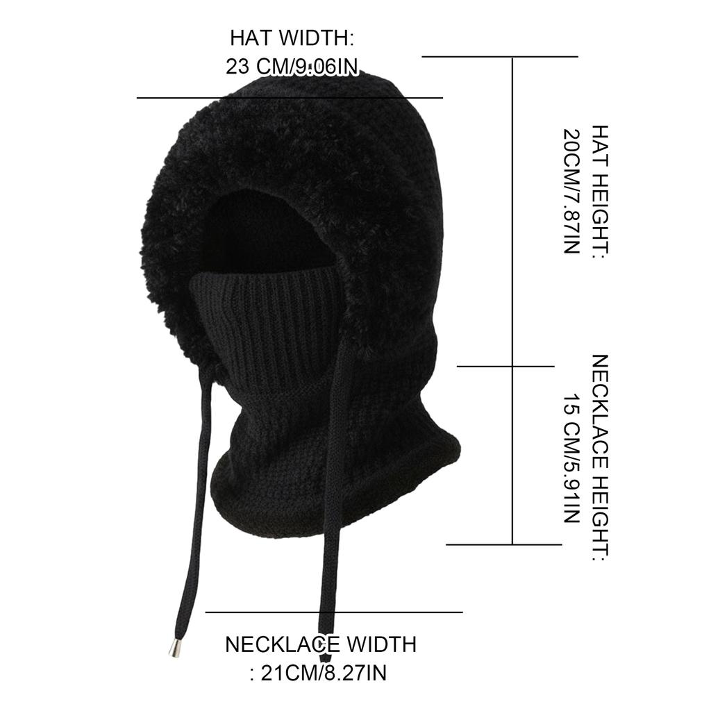 Women Fleece Lined Knit Hat Set with Scarf and Mask Women 3 in 1 Windproof Beanie Hat Hooded Skull Cap Cold Weather Protection