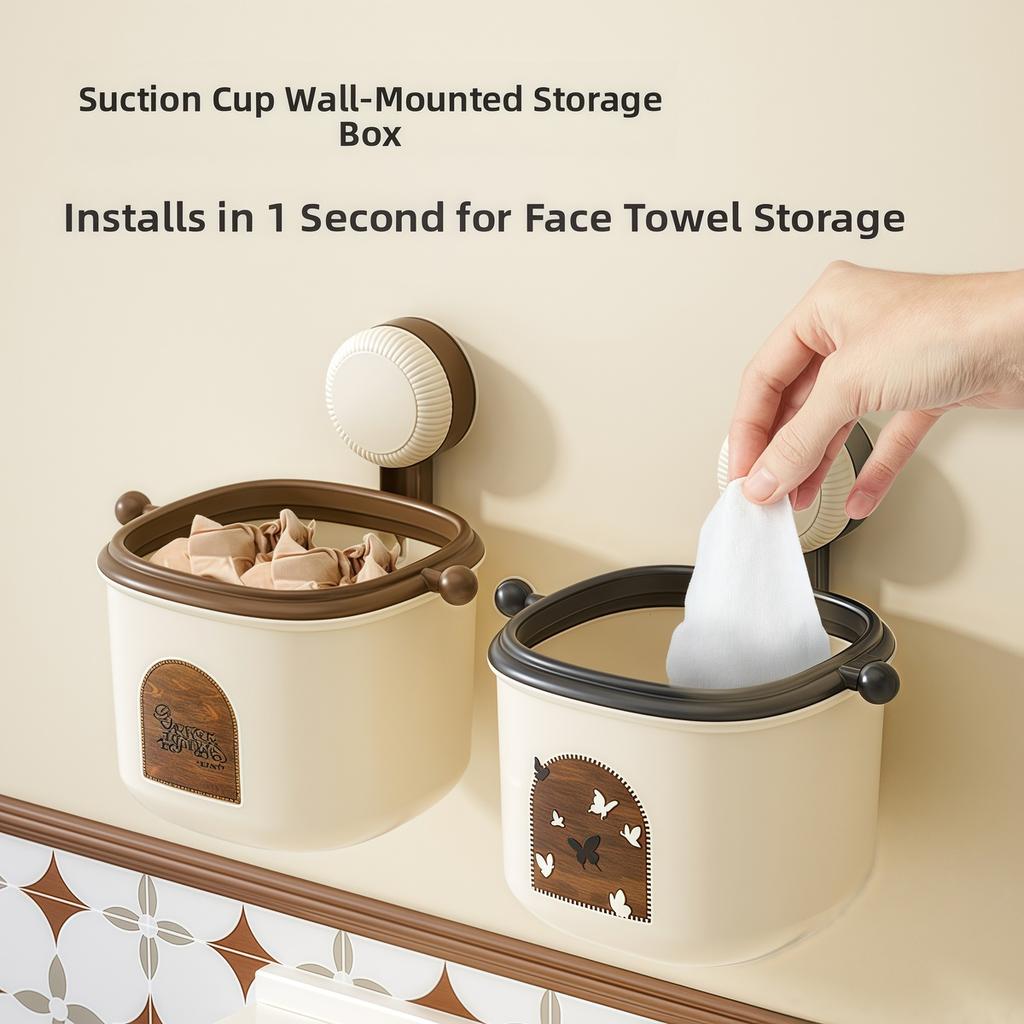 Antique style suction cup washbasin storage box wall-mounted trash can face towel storage Bathroom and kitchen Accessories
