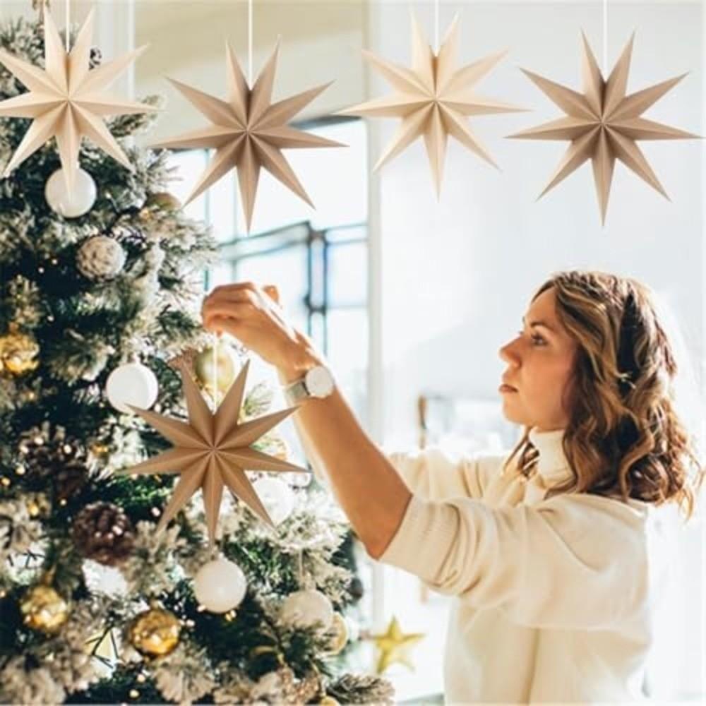 New 30cm Star Lanterns Folding 9-Pointed Hanging Paper Stars DIY Crafts Party Decorations for Indoor/Outdoor Windows