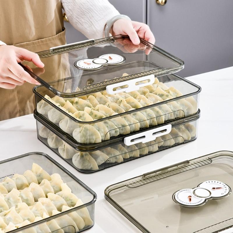 Stackable Dumpling Storage Box With Date Timer for Freezer Use Clear Food Container Set for Kitchen Organization