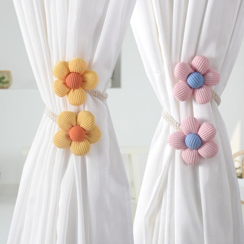 Cute Flower Twist Curtain Tiebacks, Colorful Kids' Room Decor, Punch-Free Adjustable Soft Furnishings Accessories.