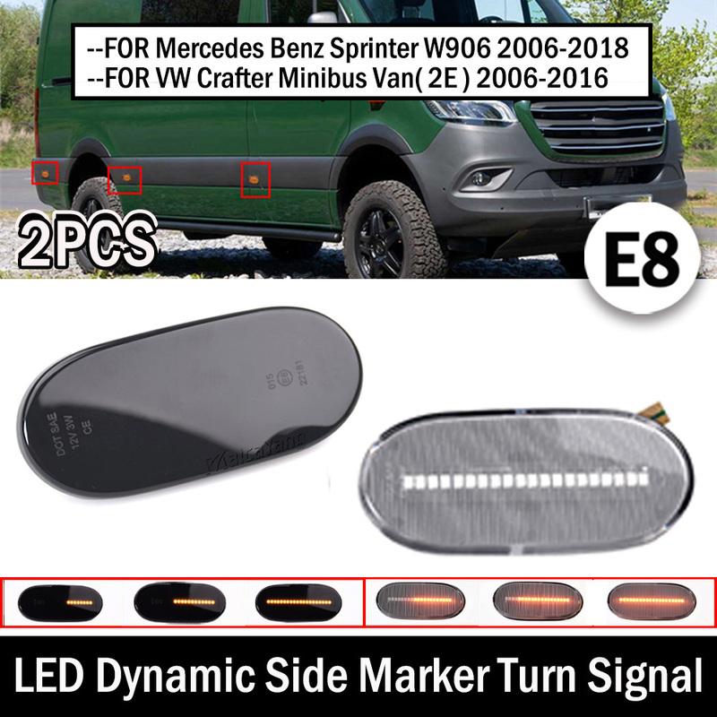2X LED Dynamic Side Marker Turn Signal Indicator Light Sequential For Mercedes Benz Sprinter W906 VW Crafter Minibus