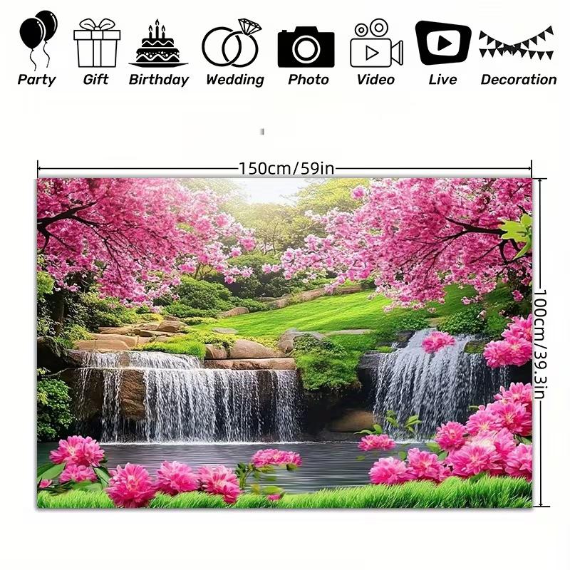 2D Spring Flower Waterfall Backdrop Lush Greenery Photography Background Cloth