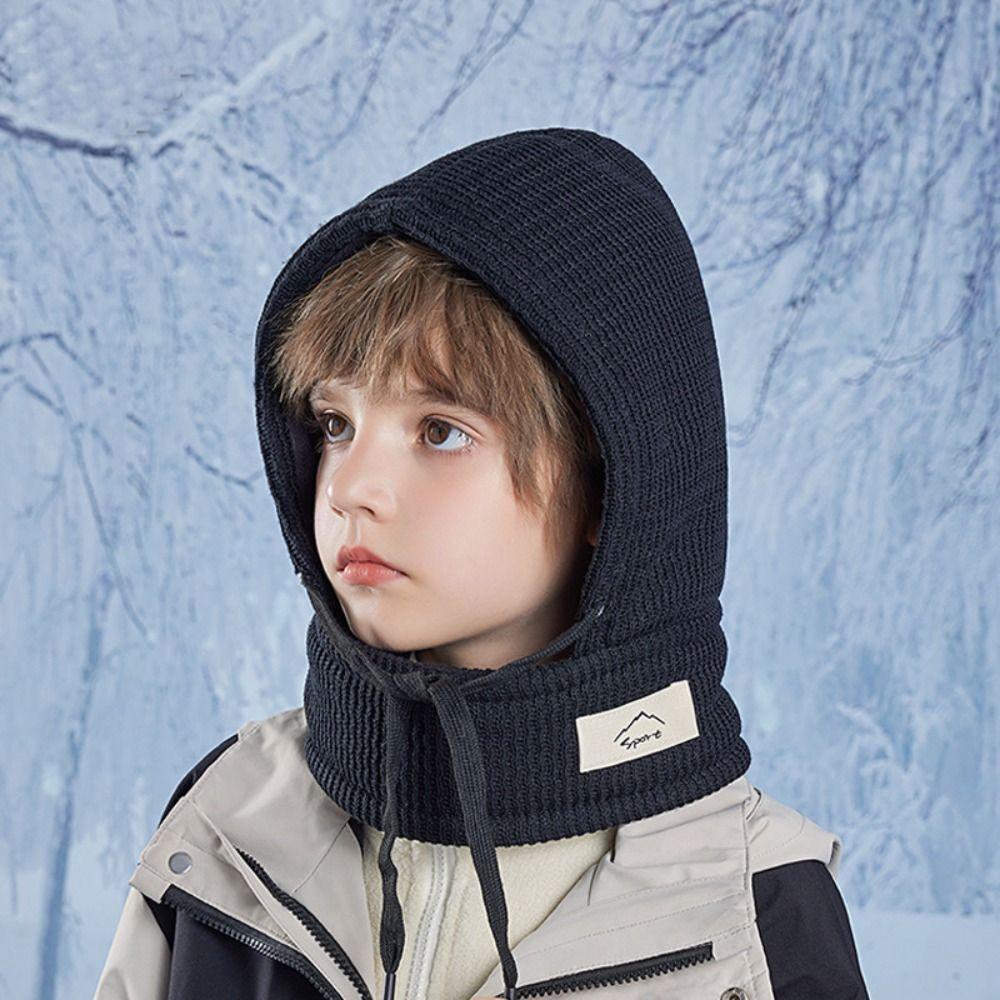 

Winter Balaclava Hat Kids Pullover Hats Fashion Ear Protection Cap чорний