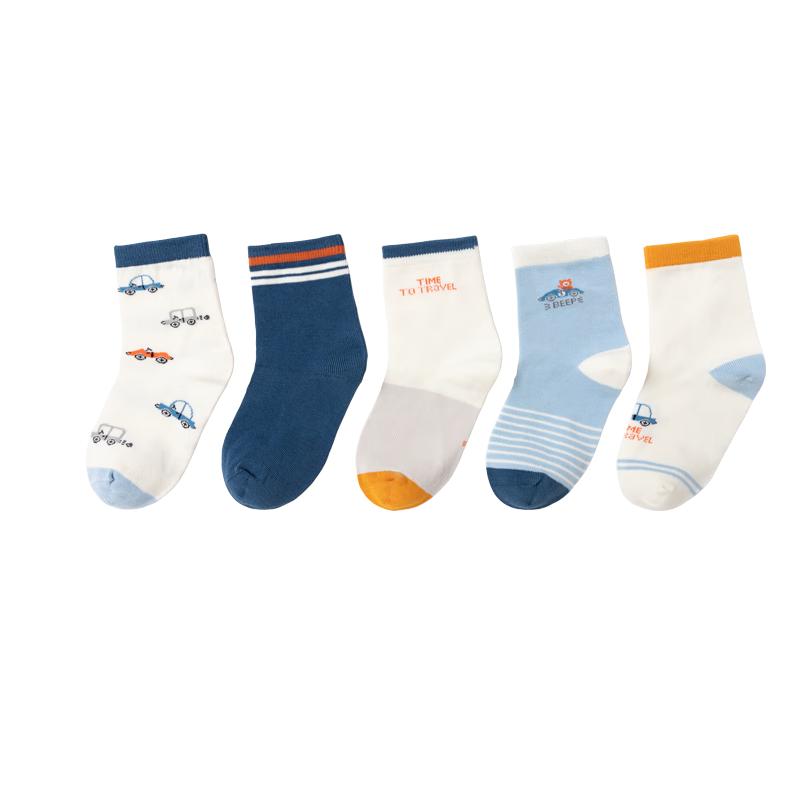 YEEHOO Boys  Car Print Combed Cotton Mid-Calf Socks L (9-12 Years)