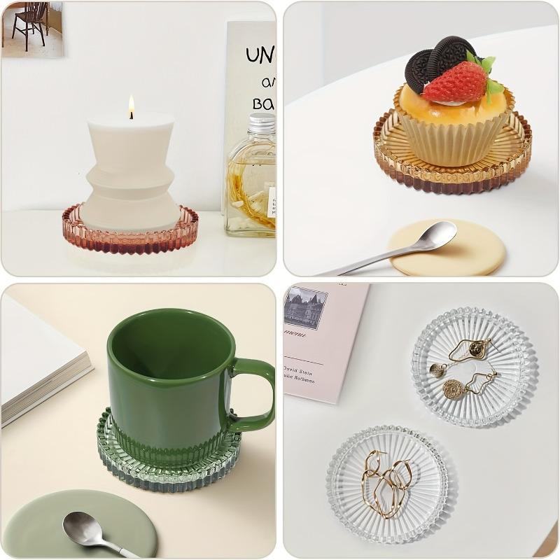 5 Pack Transparent Coaster Set Glass Round Crystal Coaster Drinks Coffee Table Decoration for Home Office Kitchen Bar Restaurant