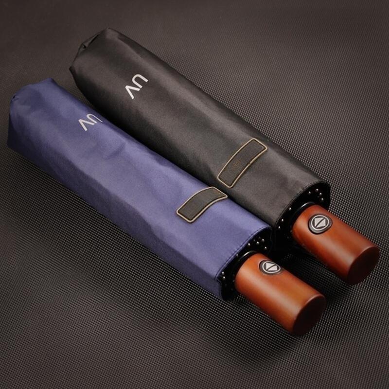 Fully Automatic Tri-fold Short Handle Umbrella High-end Enlarged Thickened Reinforced Wind-resistant Men's Business Umbrella