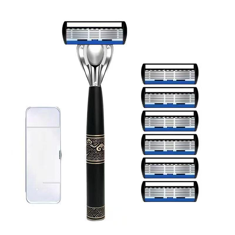 German Precision 6-Blade Men's Manual Razor - Anti-Scratch, Old-Fashioned Design