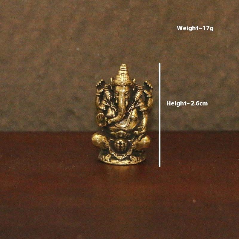 Attractive Indian Thai Brass Ganesha Statue; Miniature Elephant God Sculpture for Home Office Decor