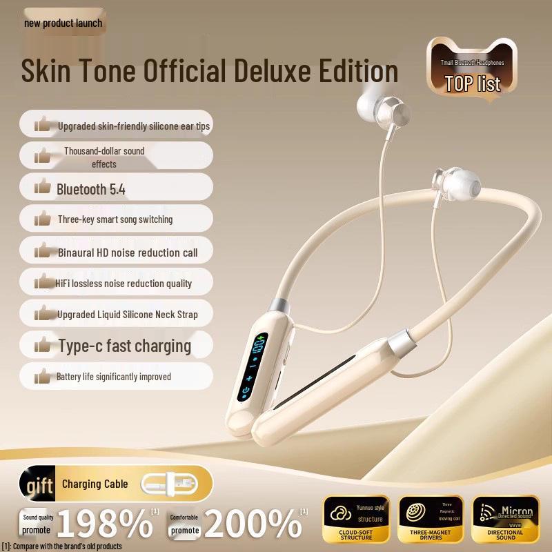 Authentic 2025 True Wireless Noise-Cancelling Bluetooth Neckband Headphones with Long Battery Life