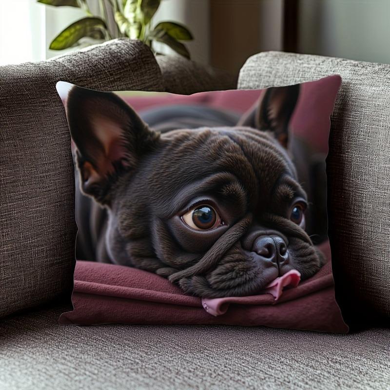 Adorable French Bulldog Printed Pillowcase - Cuddle Up with Cuteness! Sofa Cushion Cover, Home Decoration, 2D Printing