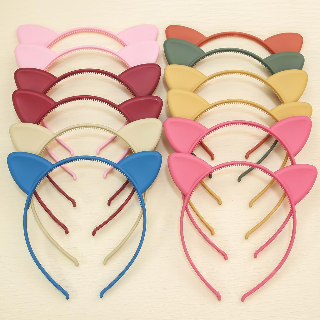 12pcs/set Girls Cat Ear Headbands Matte Plastic Headband Kitty Ears Hairbands Family Decoration Party Hair Accessories