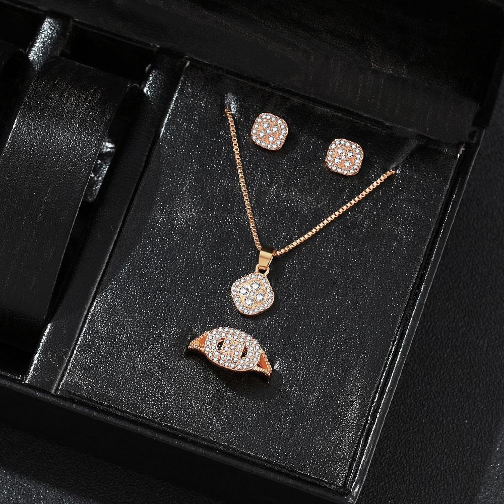 1PC Luxury Cube Zircon Set, Women's Elegant Necklace, Earrings & Ring Set, Perfect Gift for Valentine's Day, Christmas Gift, Bi