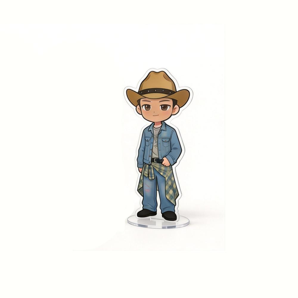 1pc Kpop ENHYPEN Member 6cm Acrylic Stand Cute Kawaii Western Cowboy Hat Chibi Figure Desktop Decoration Sign, ENGENE Merch Fans Collection Gift