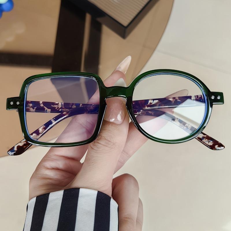 Left Square Right Round Transparent Fashion Novelty Glasses Clear Computer Anti Blue Light Eyeglasses PC Frame and Lens, Full Rim, Decorative Lens