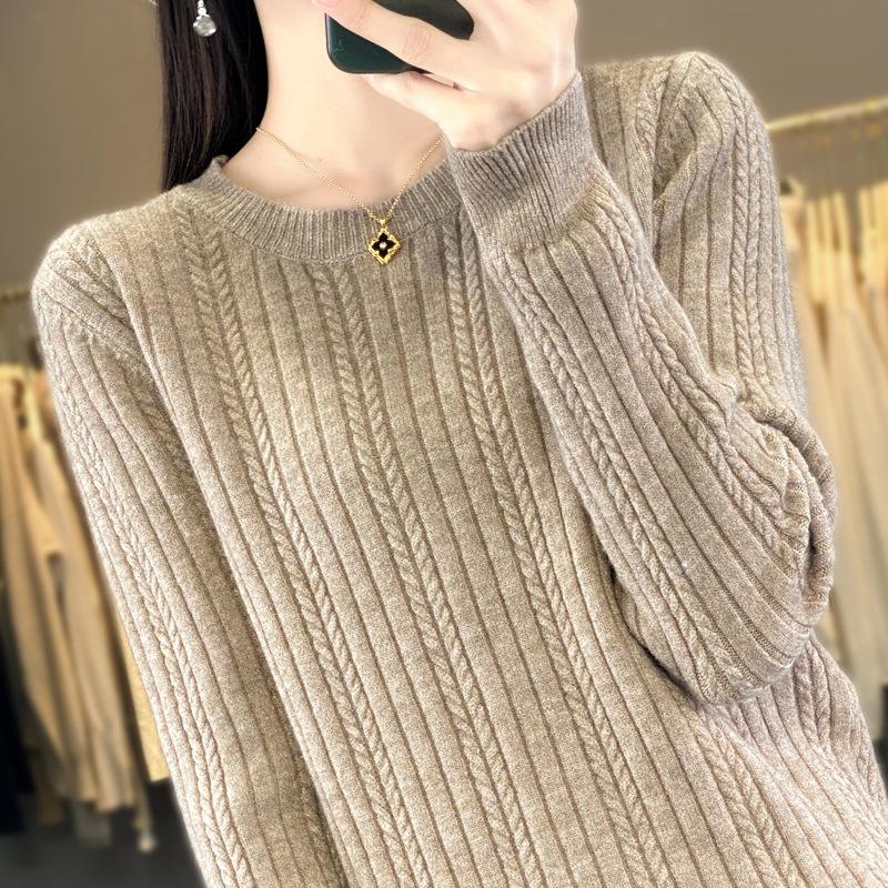 Mode vielseitiger Zopfpullover Damen Herbst und Winter neu Rundhals Strickpullover Mode Innenstrickpullover Unterhemd