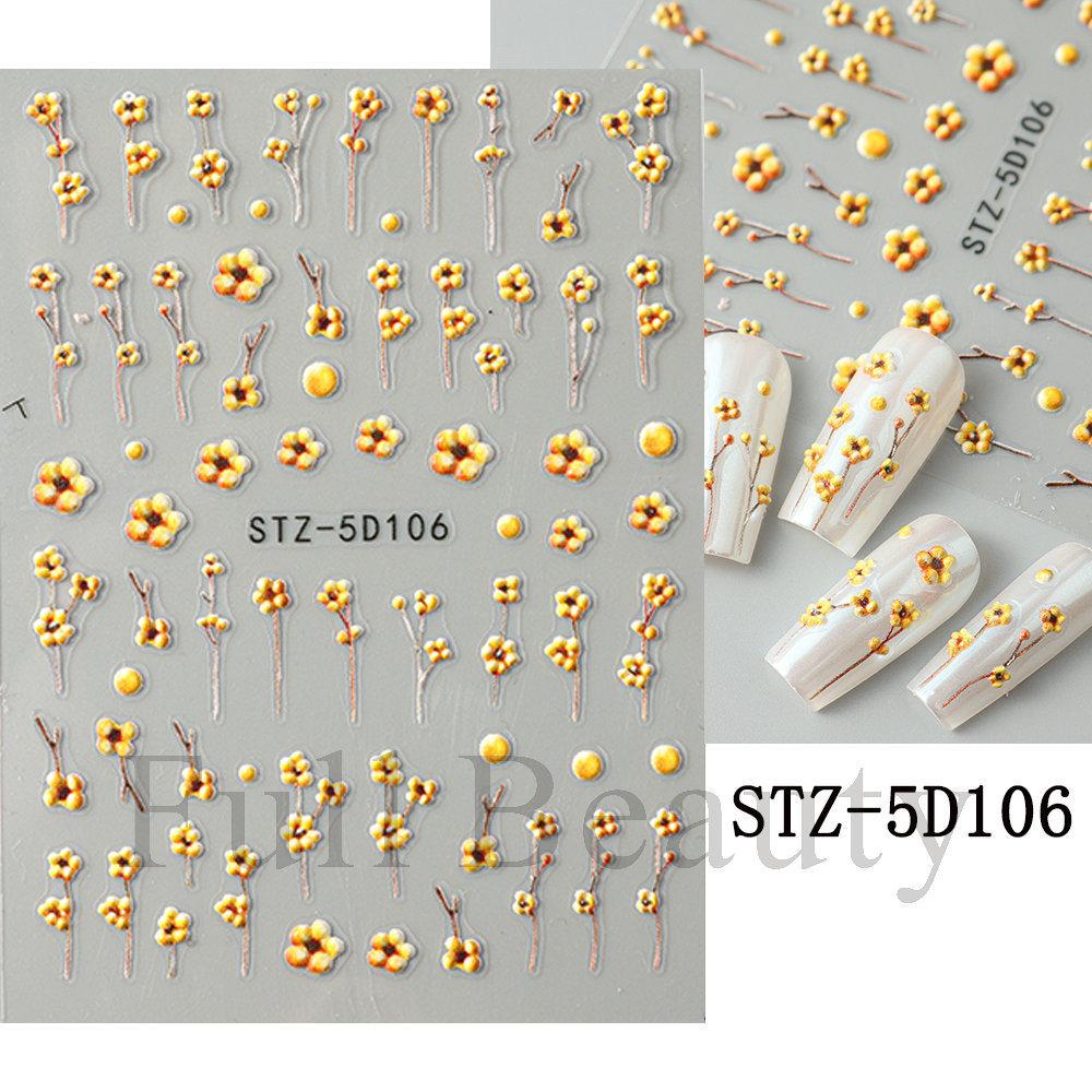 Nail Art Sticker, Relief 5D Three-Dimensional Spring Pink Cherry Blossom Small Flower Adhesive Nail Sticker