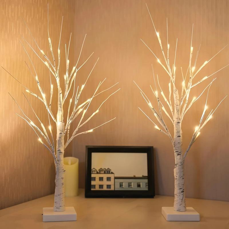 4PC 60CM Birch Tree Lights with Adjustable Branches, Battery Powered LED Tree Lamp for Christmas, Party, Bedroom & Outdoor Decor