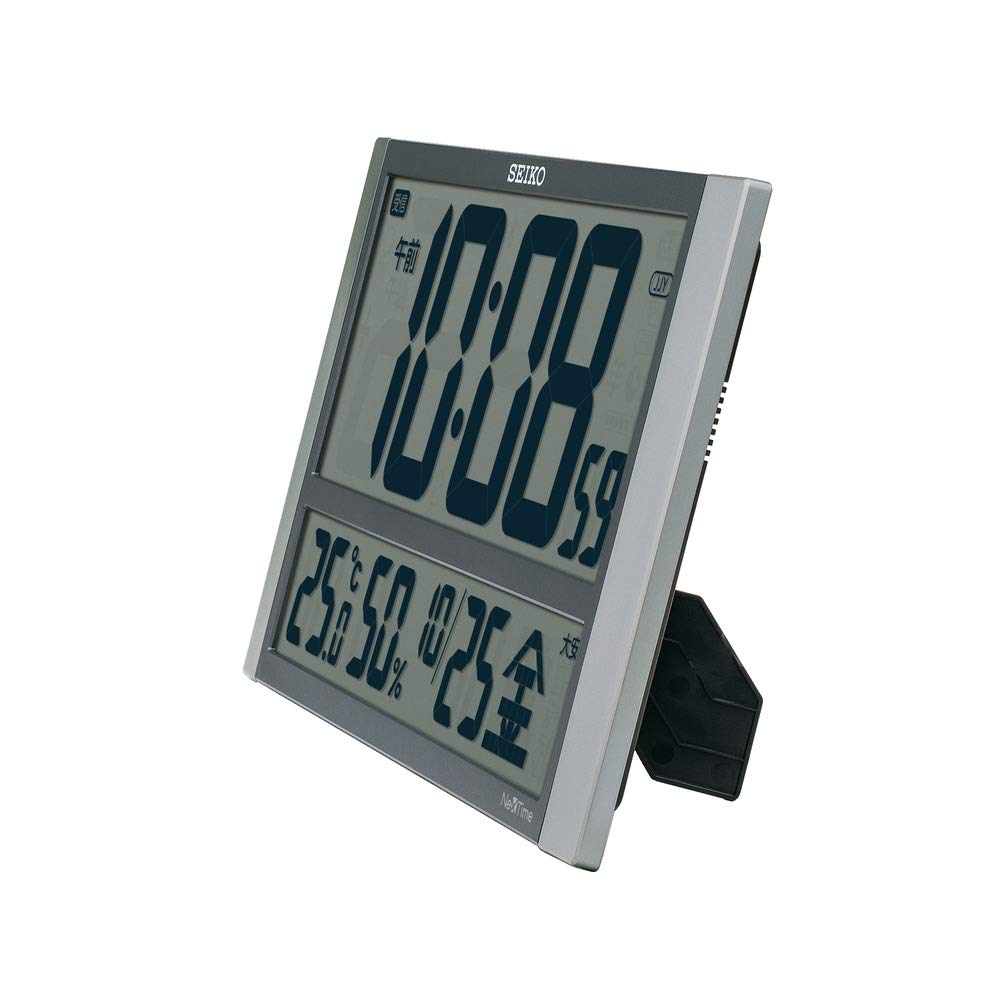 Seiko Clock Wall Clock Office Type Radio Wave Large Digital Calendar Temperature Humidity Display Seiko Nextime Silver Metallic Body X X ZS450S Size
