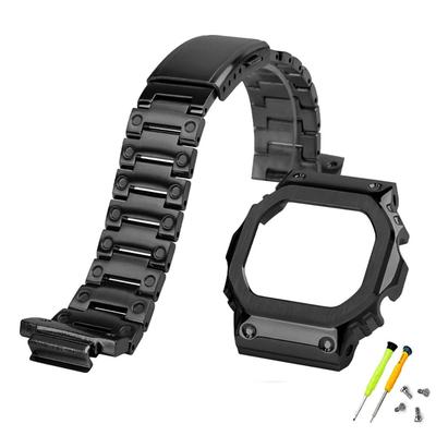 HEZKUGU G-SHOCK DW5600/5610, GWB5600 ve G5600 için Paslanmaz Çelik Kasalı DIY Metal Saat Kiti (Siyah, DW5610 seti)