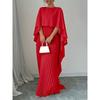Magic Queen Solid Loose Batwing Sleeve Pleat Irregular Shawl Design Elegant Jumpsuit Long Dress Dresses