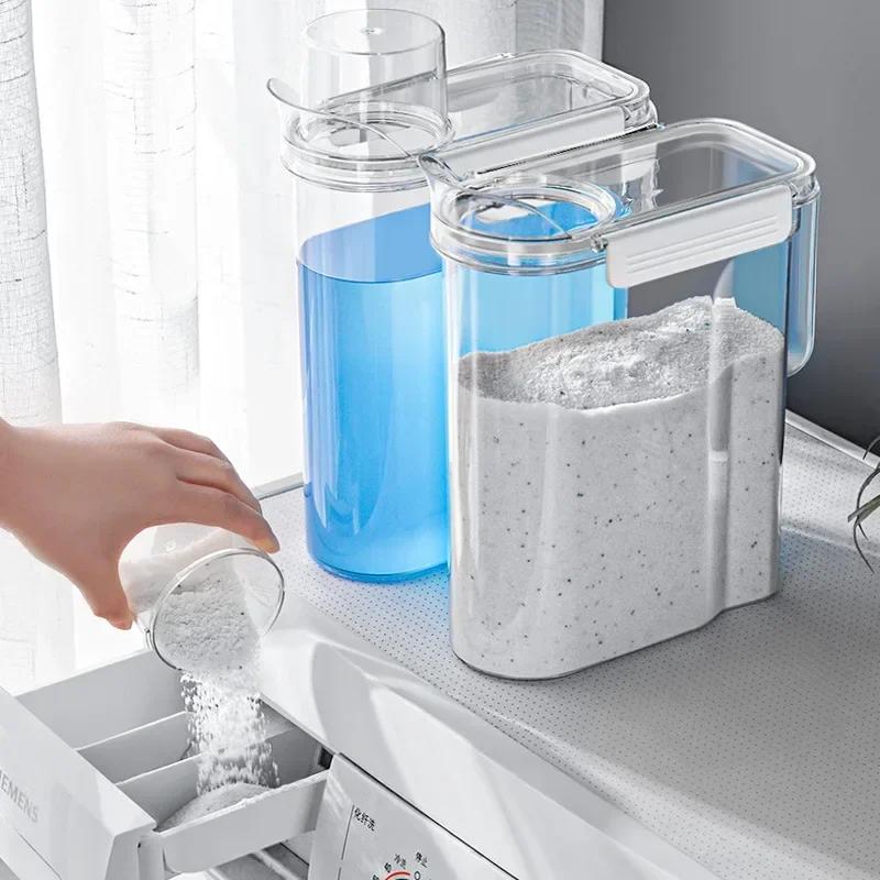 Portable Airtight Laundry Detergent Dispenser Powder Storage Box Clear Washing Powder Liquid Container with Lids Jar