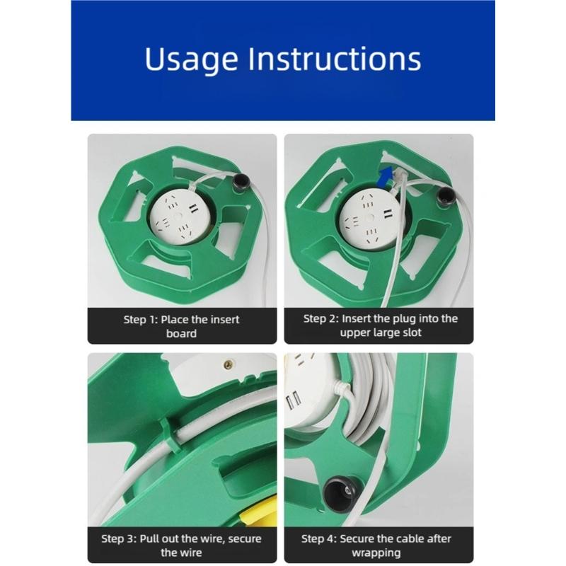Quick Roll Electrical Cord Organizers with Integrated Outlet Chamber & Strong Small Plastic Frame for Industrial