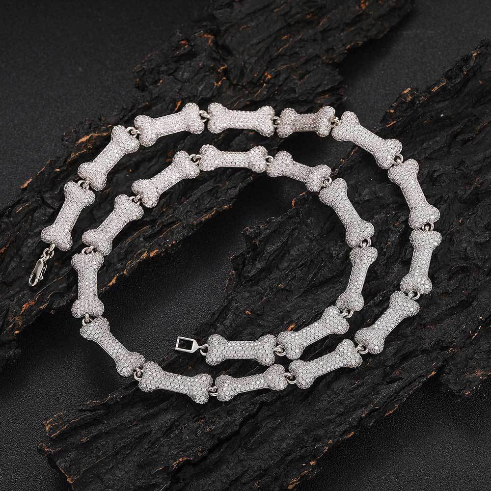 

Европейский хип-хоп орнамент 10 мм японская пряжка медь инкрустированная цирконием кость ожерелье модный бренд индивидуальное мужское ожерелье 16 inches (length 40cm)