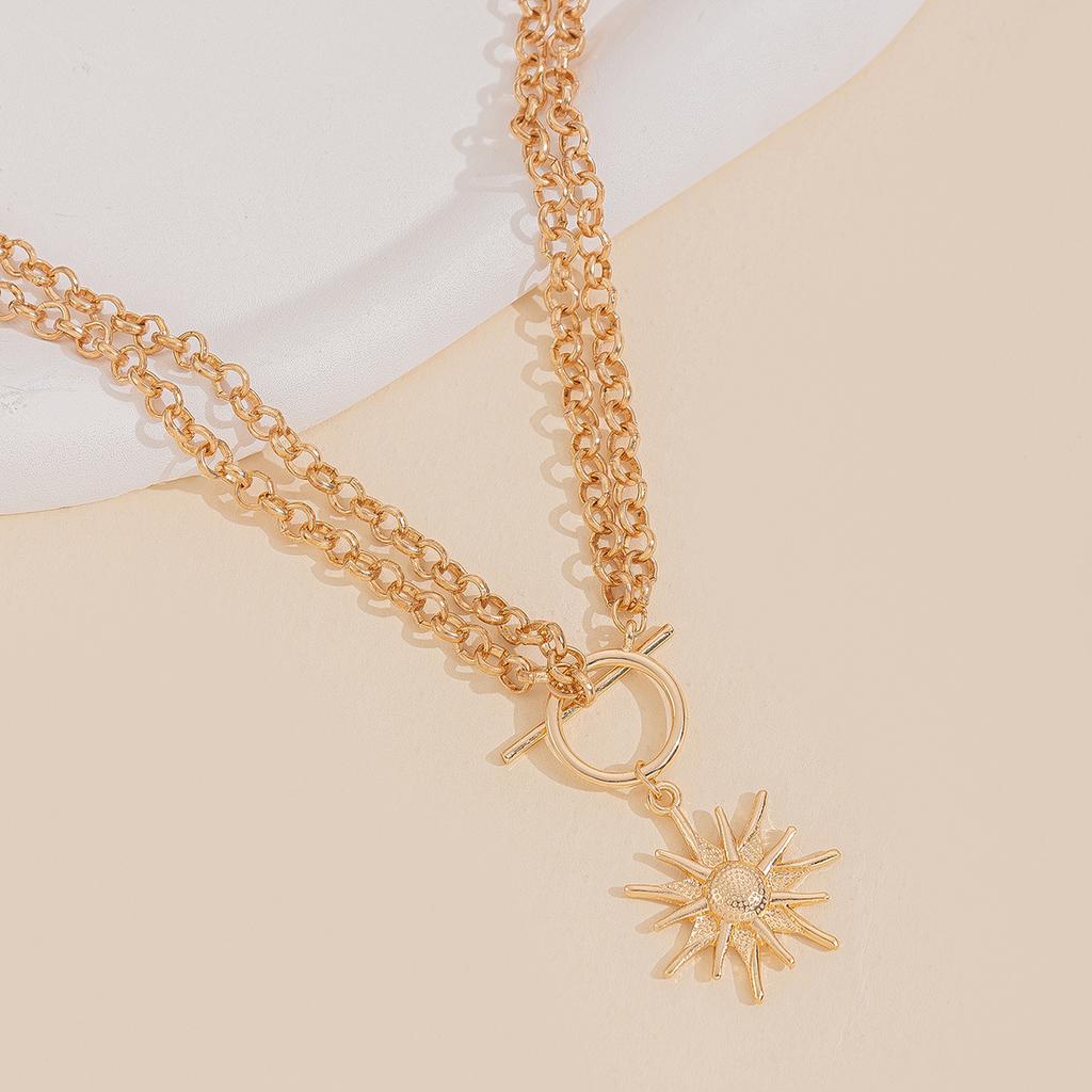 Thick Chain Necklace Exaggerated Jewelry Fashion Personality Niche Sun Pendant Collarbone Chain
