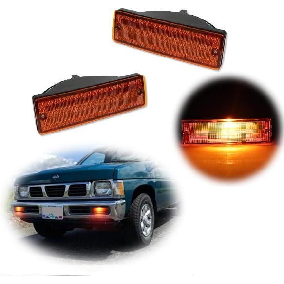 GTINTHEBOX For 1988-1997 Nissan Hardbody PickUp, 1988-1995 Nissan Pathfinder Front Bumper Turn Signal DRL Daytime Running Light Smoked Lens Amber Lens Amber Lamp