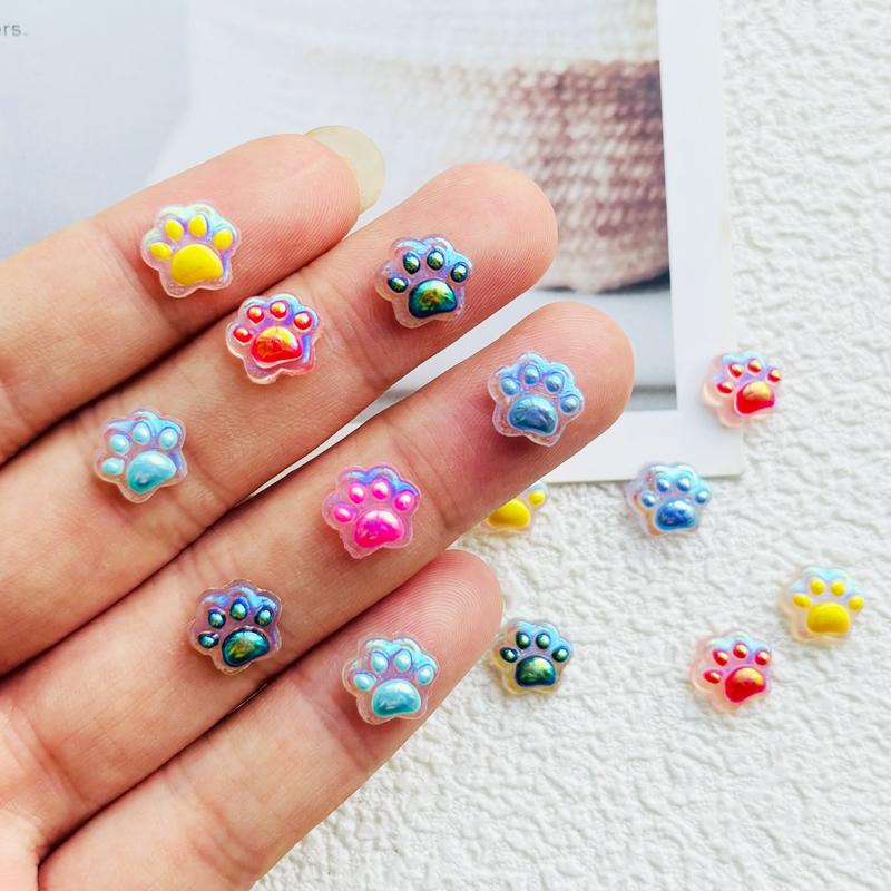 

50Pcs New Cute Mini Resin Electroplating Aurora Color Cat Paw Flatback Ornament Jewelry Making Manicure Hairwear Accessories A42