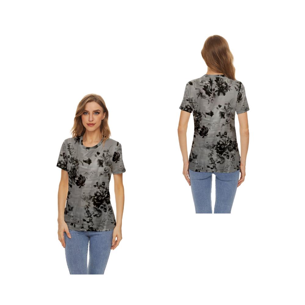 Women s Floral 3D Digital Print Summer T-Shirt with Round Neck Pullover 4XL