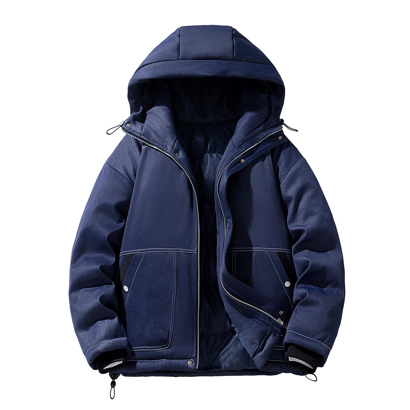 

Зимова пухова бавовняна куртка, Тепла та повсякденна, Чоловіча куртка-хліб з капюшоном вільного крою, Бавовняна куртка, Повсякденна бавовняна куртка L темно-синього кольору