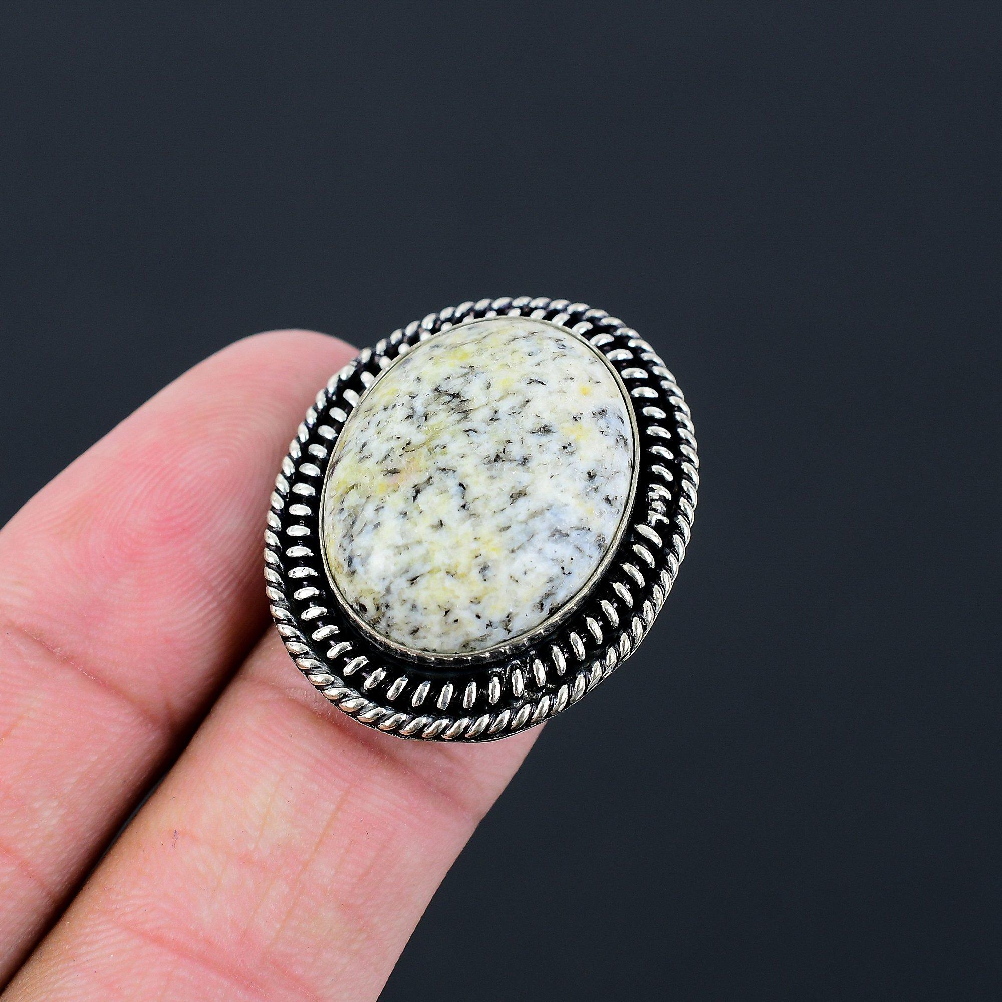 925 Sterling Silver Oval Natural K2 Jasper Solitaire Promise Ring Jewelry US 6 6