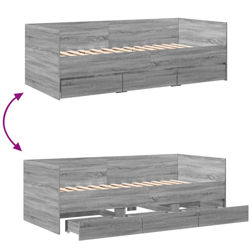Daybed with Drawers without Mattress Grey Sonoma 100x200 cm