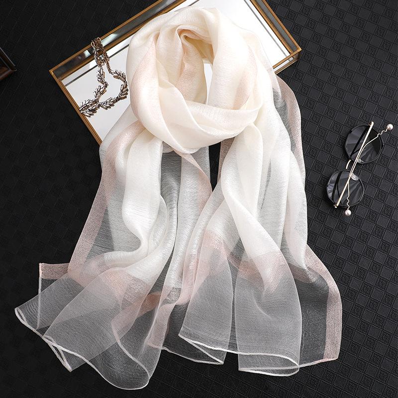 2024 New Solid Color Silk Acrylic Shawl Women'S Long Scarf With Gold Silk Sequin Scarf Autumn Sunscreen Scarf