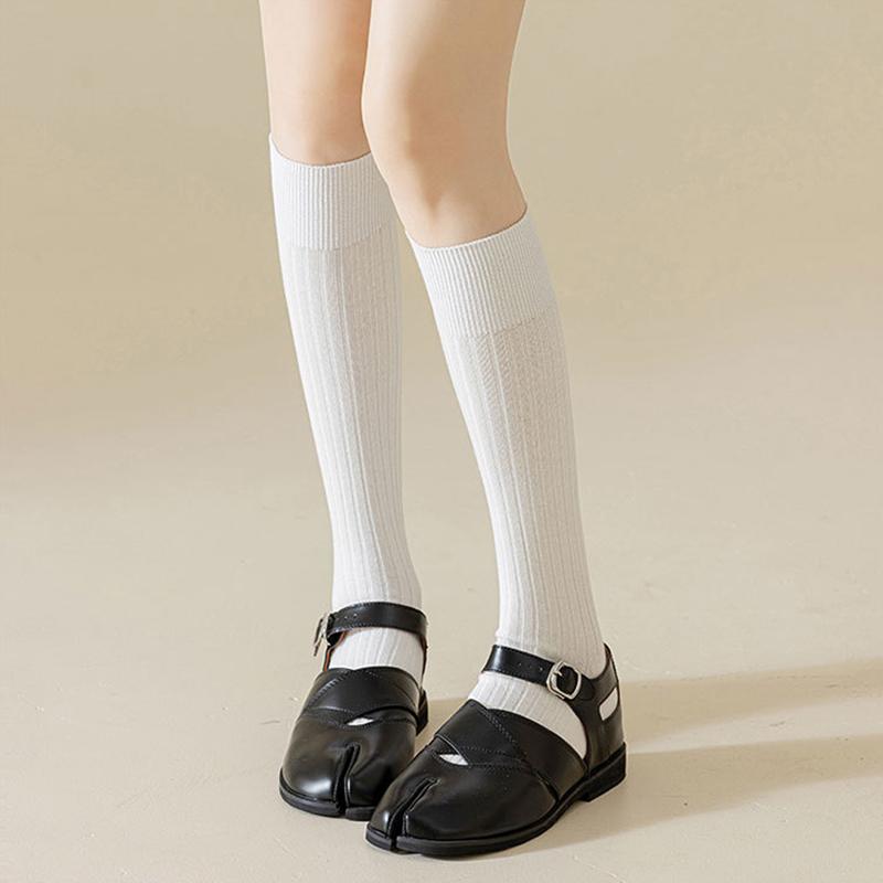 1Pair Vertical Bar Sweat Absorption Knitted Anti Friction Two Finger Socks Personality Cotton Medium Length Tube Split Toe Socks