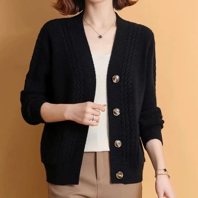 Women's Autumn Loose and Thick Knitted Cardigan, Middle-aged Mother's Simple and Elegant Sweater Jacket