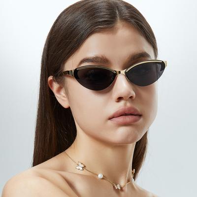 Fashion Cat Eye Women Sunglasses Retro Metal Colorful Tea Gradient Shades UV400 Men Trending Sun Glasses