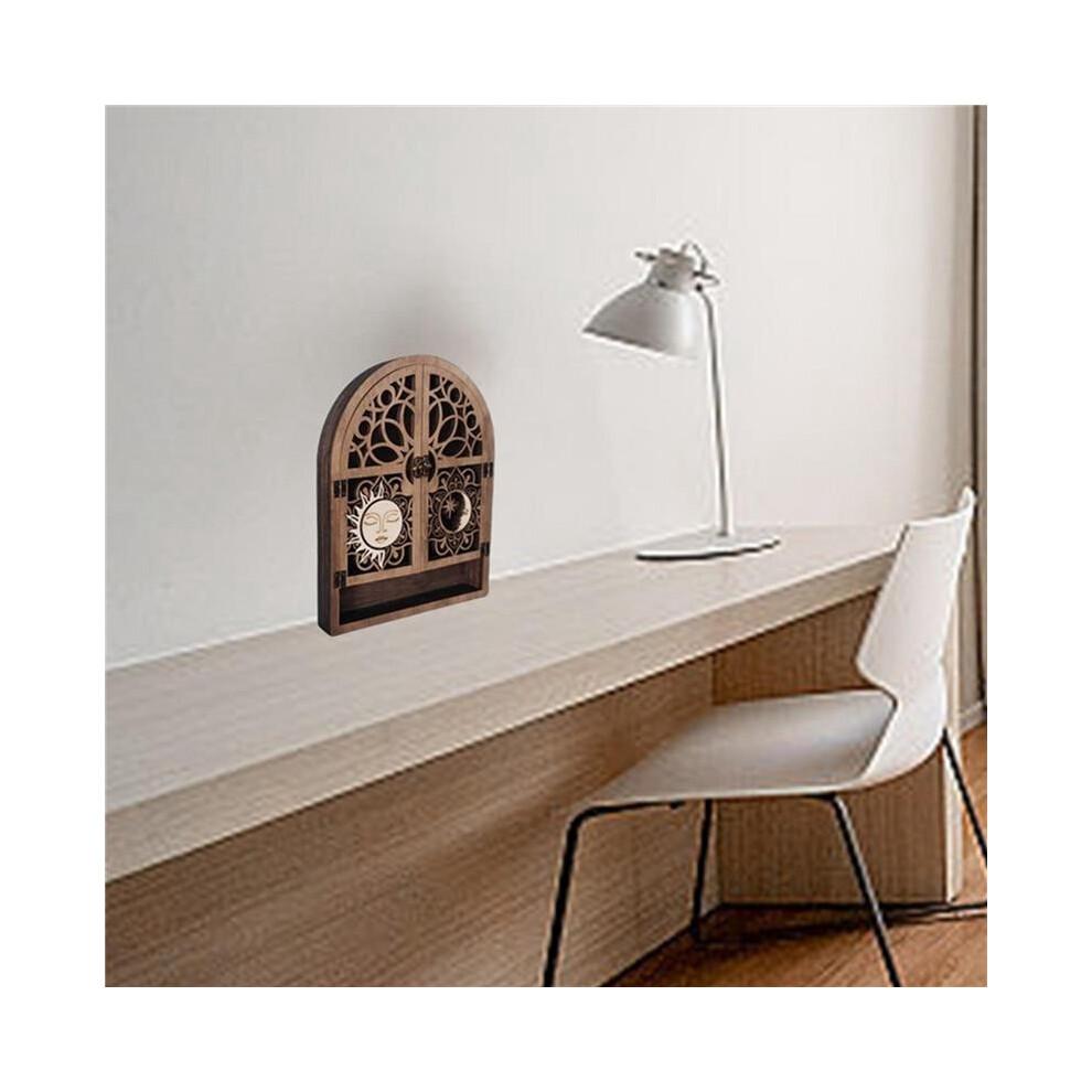 2X Sonnen-Mond-Kristall-Ausstellungsständer, 4 Regale, Natürliches Holzregal, Gothic-Hexe-Kristall-Vitrine für Wohnzimmer