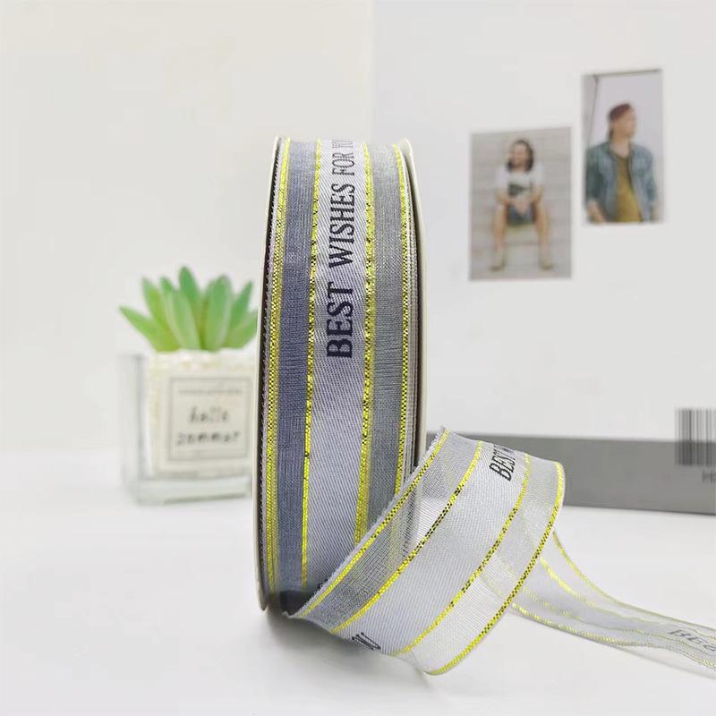 2.5cm Gold-Edged English Ribbon for Birthday Cake & Gift Wrapping, Handmade Bouquet Decoration